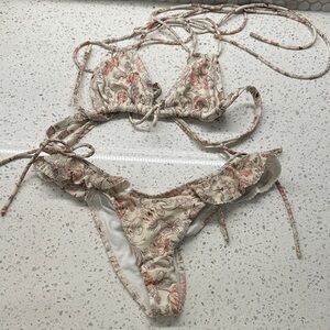 Montce Beige and Pink Floral Bikini